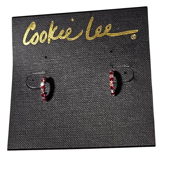 Cookie Lee Genuine Crystal Holiday Red Hoop Earrings Christmas Party Jewelry - Picture 2 of 5